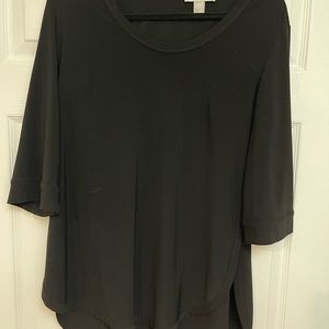 Joseph. Ribkoff black Round neck top with ability to roll and button up sleeve